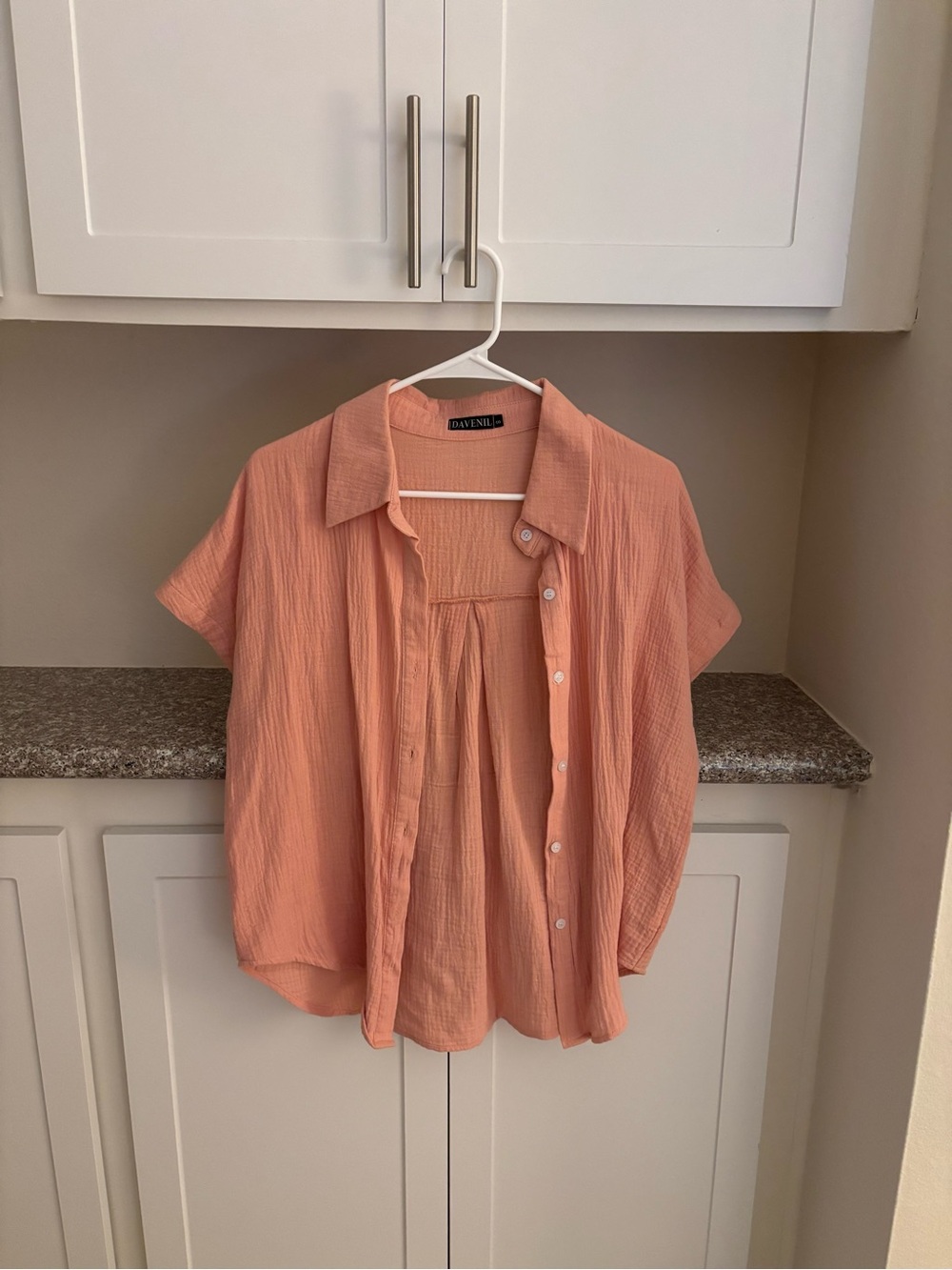Soft Pink Short-Sleeve Button Down Blouse